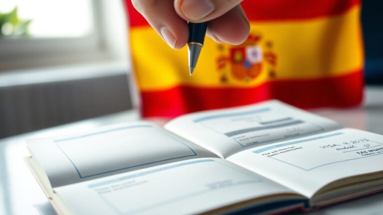 Bandeiras da Espanha e Portugal com passaportes